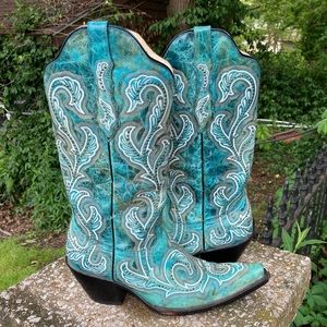 Turquoise Embroidered Boots